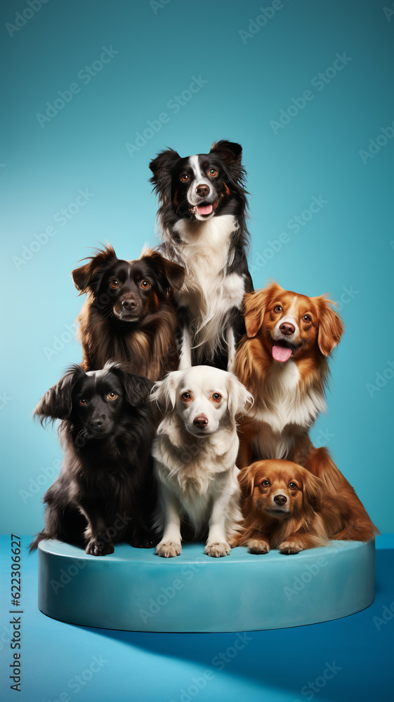Obraz premium group of dogs on top of each other in a studio
