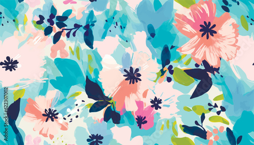 Hand drawn bright floral abstract print. Artistic seamless pattern. Fashionable template for design.
