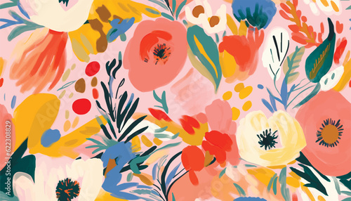 Hand drawn contemporary abstract floral print. Creative collage pattern. Fashionable template for design.