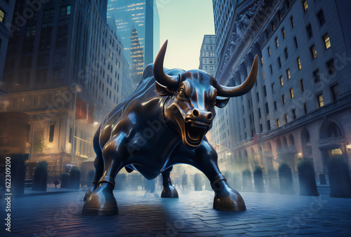 "Wall Street Majesty: Isolated Vector Art of the Famous New York Bull Sculpture - Black blue Edition"