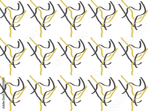 Ilustración de un patrón de lineas de color negro y dorado en un fondo blanco.