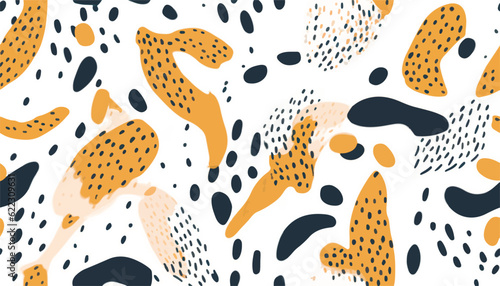 Hand drawn minimal abstract pattern with leopards skin. Bohemian style collage contemporary seamless pattern. Fashionable template for design.