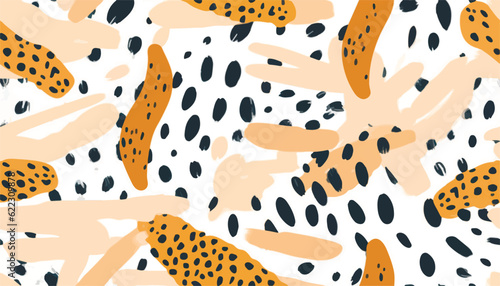 Hand drawn minimal abstract pattern with leopards skin. Bohemian style collage contemporary seamless pattern. Fashionable template for design.