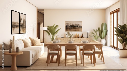 show flat interior design modern nature contemporary dining area daylight minimal decoration style home design concept, image ai generate