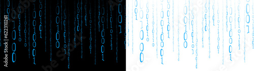 bit binary futuristic blue rain with glow transparent background.