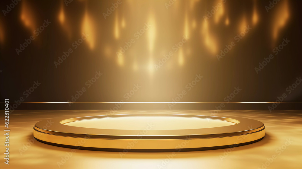 Obraz premium Abstract luxury background, Minimalistic gold architectural background and podium, Christmas holiday background, Modern design for poster, cover, branding, product showcase, AI generated.