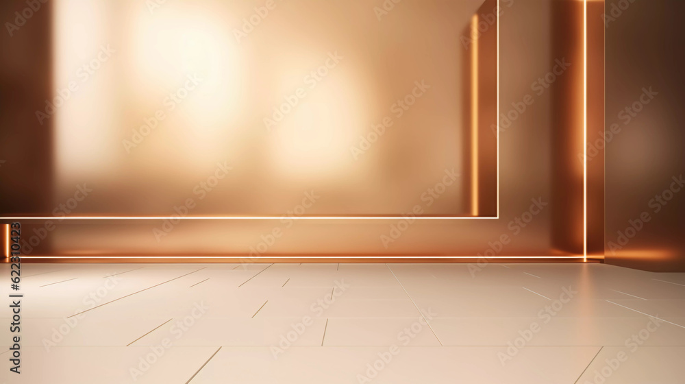 Abstract luxury background, Minimalistic gold architectural background and podium, modern design for poster, cover, branding, product showcase, AI generated. - obrazy, fototapety, plakaty 