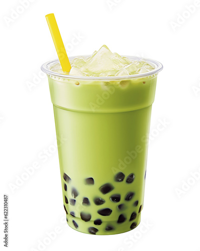 Green bubble tea isolated on transparent or white background, png photo