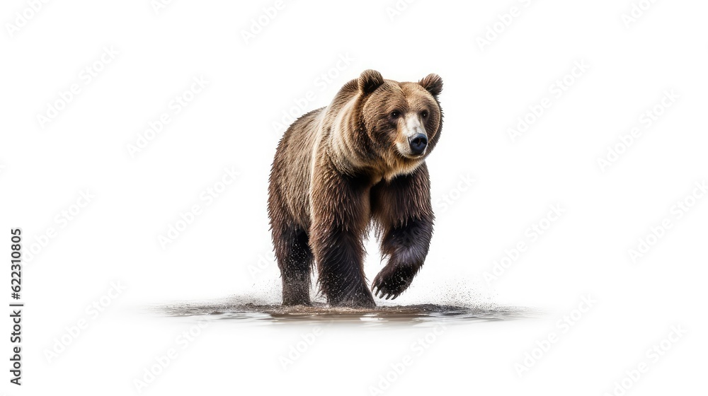 Powerful grizzly bear photo realistic illustration - Generative AI. - obrazy, fototapety, plakaty 