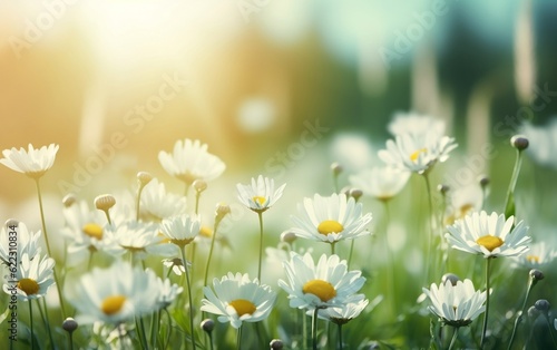 A beautiful field of white daisies basking in the sunlight. AI © Umar