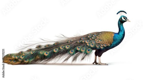 Colorful peacock photo realistic illustration - Generative AI.