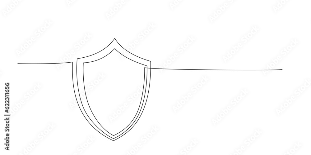 Shield in continuous single line style. One line protect linear symbol