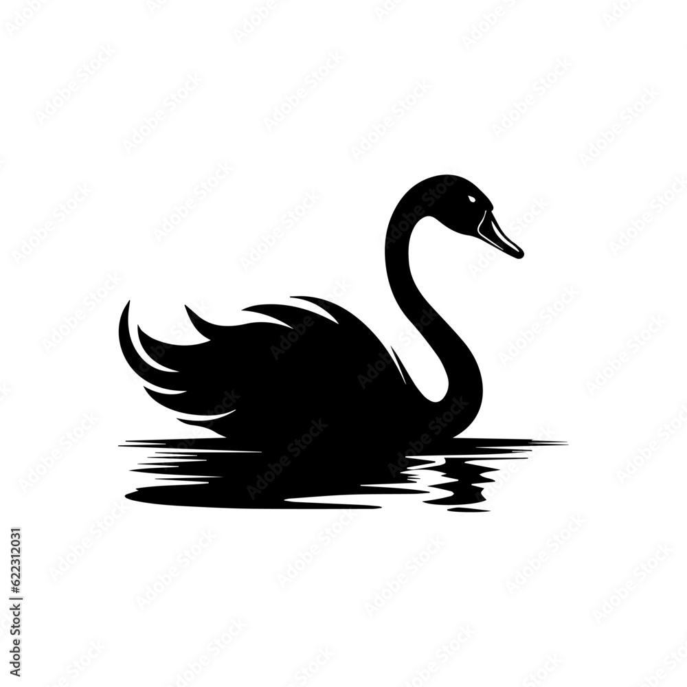 Black swan silhouette, vector art, isolated on white background, vector illustration. Black swan silhouette, vector art, isolated on white background, vector illustration.