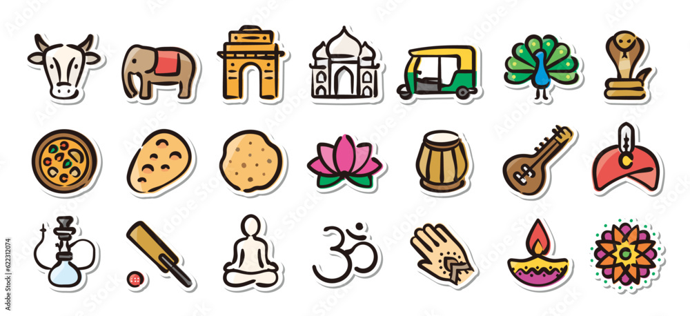 Illustrated sticker set of India.Quick and simple to use.