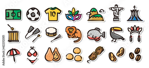 Illustrated sticker set of Brazil.Quick and simple to use. photo