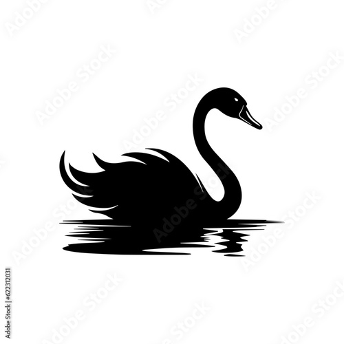 Black swan silhouette, vector art, isolated on white background, vector illustration.