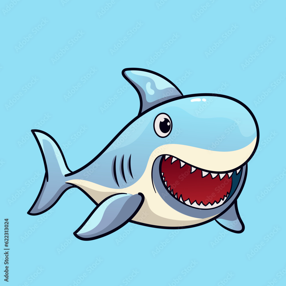 Cartoon Shark as Sea Animal Floating Underwater with water fountain blow vector illustration in flat style Graphic for Valentine`s Day cards, baby shower design and education kids’ Cartoon Shark as Sea Animal Floating Underwater with water fountain blow vector illustration in flat style Graphic for Valentine`s Day cards, baby shower design and education kids’