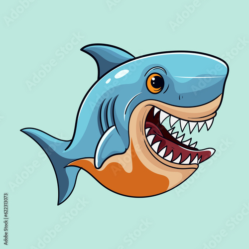 Cute blue shark funny animal spraying water vector illustration in kawaii cartoon style under the sea watercolor illustration with isolated background