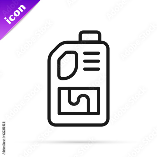 Black line Drain cleaner bottle icon isolated on white background. Water pipes cleaning. Plumbing repair symbol. Vector