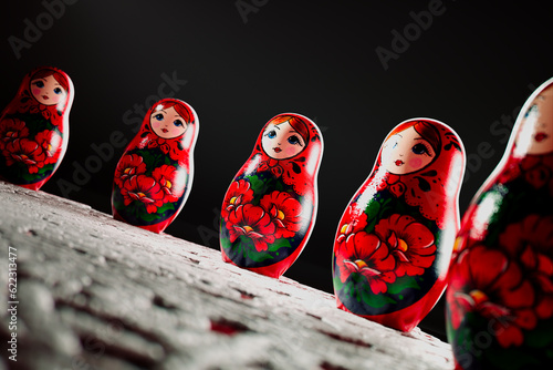Photography Handmade Matryoshka Dolls on White Folk Doily