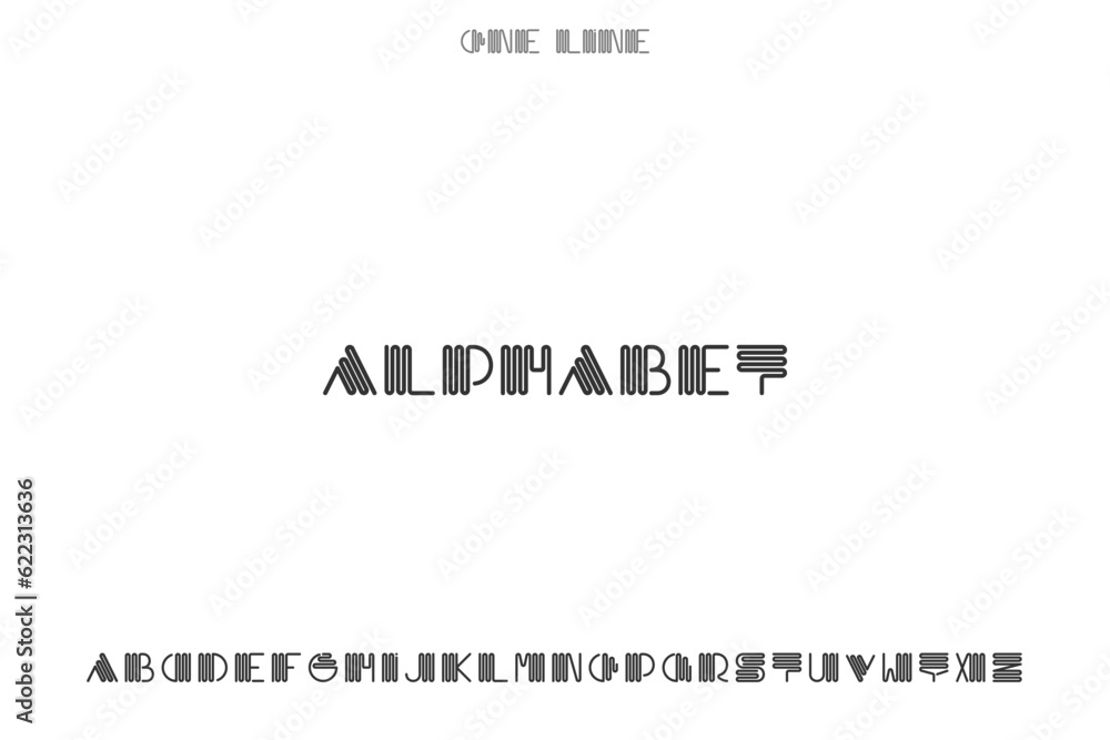 Minimalistic striped contemporary font. Creative English alphabet. Modern one line design. Latin letters Minimalistic striped contemporary font. Creative English alphabet. Modern one line design. Latin letters
