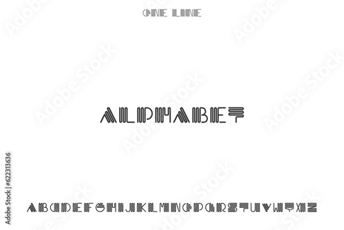 Minimalistic striped contemporary font. Creative English alphabet. Modern one line design. Latin letters