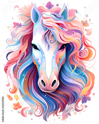 Illustration of a colorful horse, artistic ornemental design in pop colors - Inspiring animals theme photo