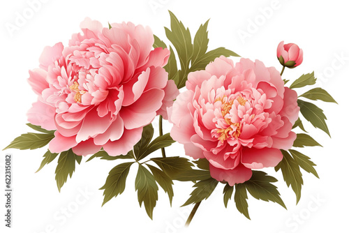 Beautiful Peony Flowers Isolated on Transparent Background. Generative AI