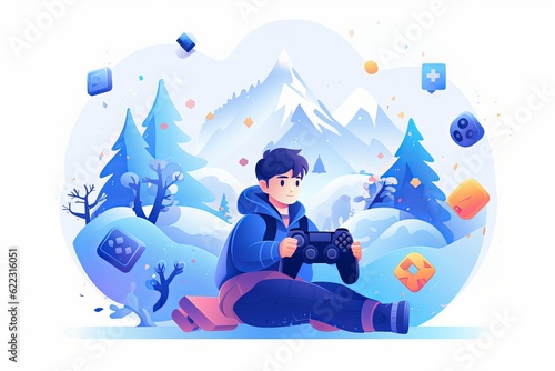 Boy playing video game photo