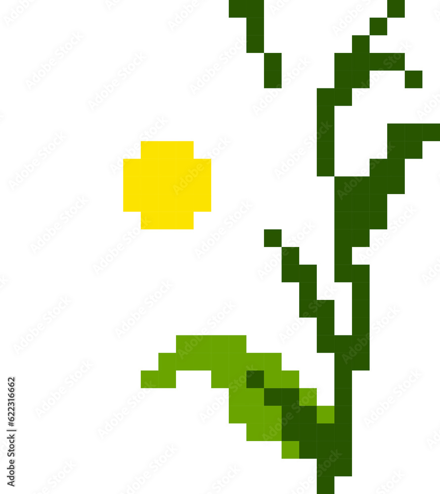 White flower cartoon icon in pixel style. White flower cartoon icon in pixel style.