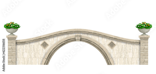 Stone arched ancient bridge made of boulders