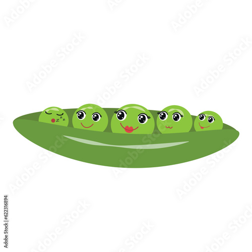 Funny peas with cartoon faces