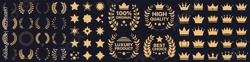 Original, high quality, luxury product, best choice emblem badge collection with star, crown and laurel wreath icons elements