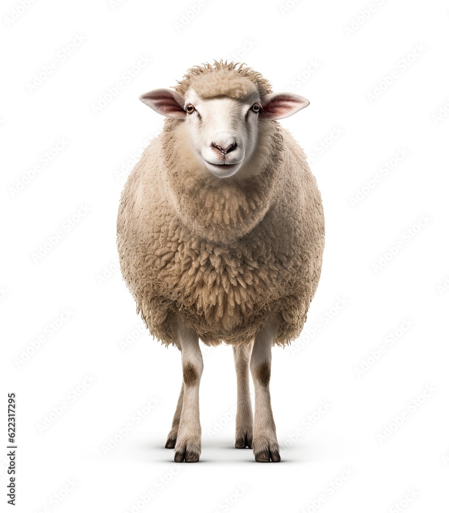 Portrait of a sheep standing full length front view on isolated white background generative ai Portrait of a sheep standing full length front view on isolated white background generative ai