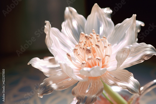 Creative collage image of  glass lotus flower blooming blossoming spring  modern technology template visual  generative ai