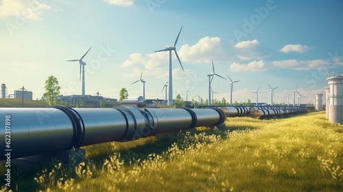 A hydrogen pipeline with wind turbines