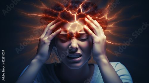 Human Brain Neurology Burning Head and Stress, Headace, Migraines with Strong Emotinal Impact