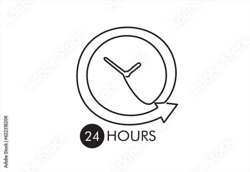Continuous one line drawing of Twenty four hour with arrow loop , 24 hours cyclic sign, Opened order execution or delivery, All day business and service, Vector design illustration