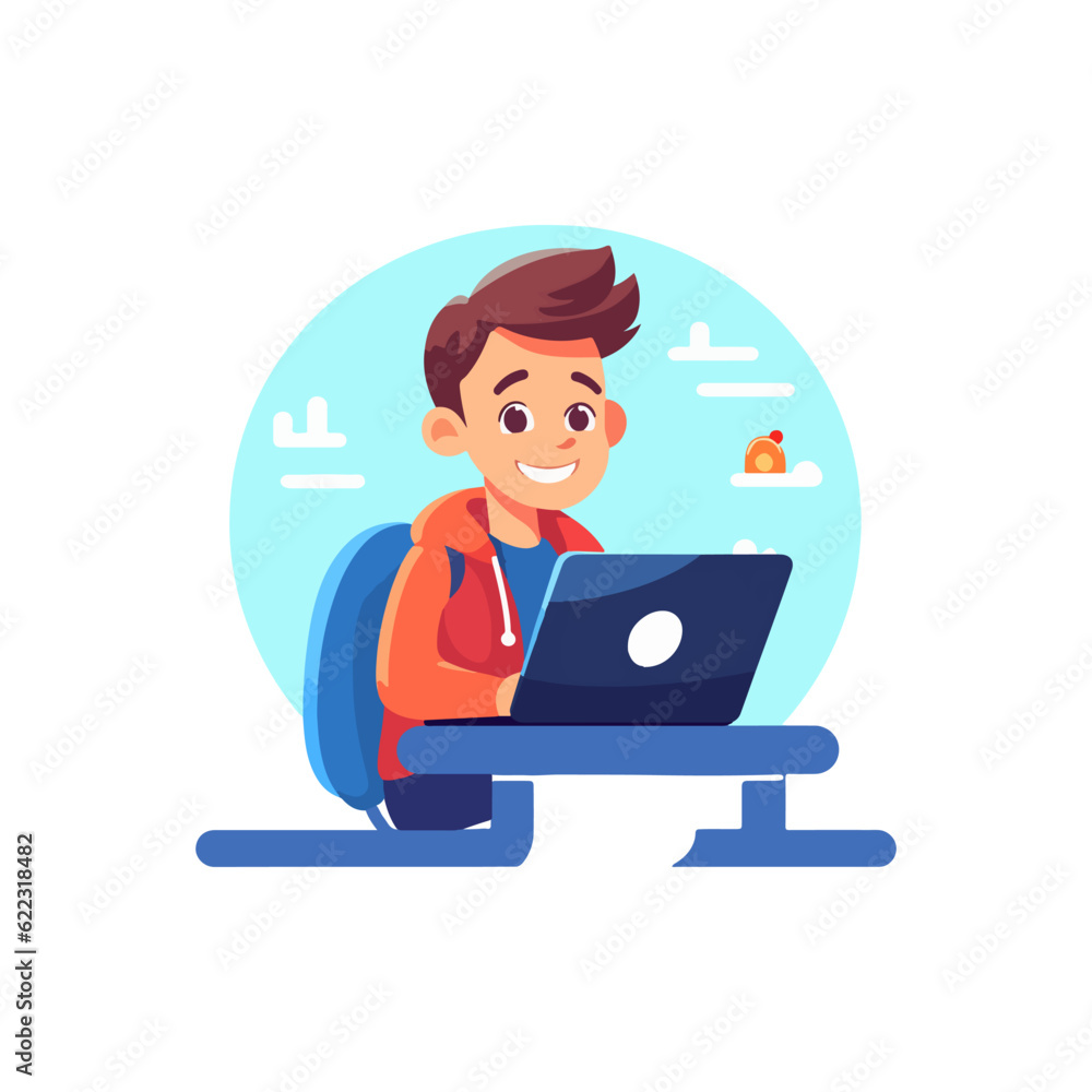 student boy using laptop virtual learning vector illustration student boy using laptop virtual learning vector illustration