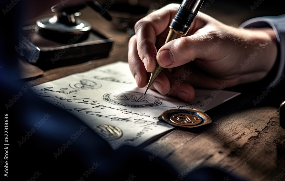 Middle aged businessman in casual clothes making notes in notepad while sitting in his office. Created with Generative AI technology. Middle aged businessman in casual clothes making notes in notepad while sitting in his office. Created with Generative AI technology.