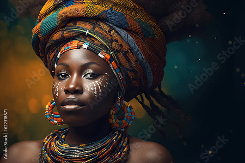 A captivating portrait of a traditional and radiant African woman, exuding timeless beauty and cultural richness