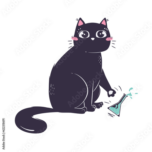 simple funny cat throws off a chemical test tube with its paw
