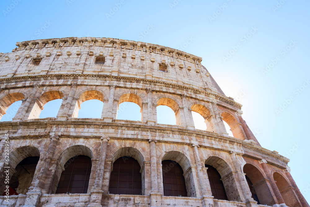 ruins of Colosseum, close up details of facade, Rome Italy