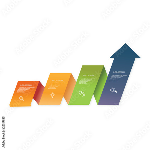 Vector infographic growth concept with 4 steps. Can be used for web design, timeline, diagram, graph, chart, business presentation