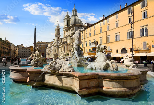 Photography Fountain of Neptune on Piazza Navona in Rome, Italy