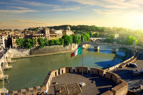 Canvas Print View on Tiber and Rome from the Castle of Angels, Italy