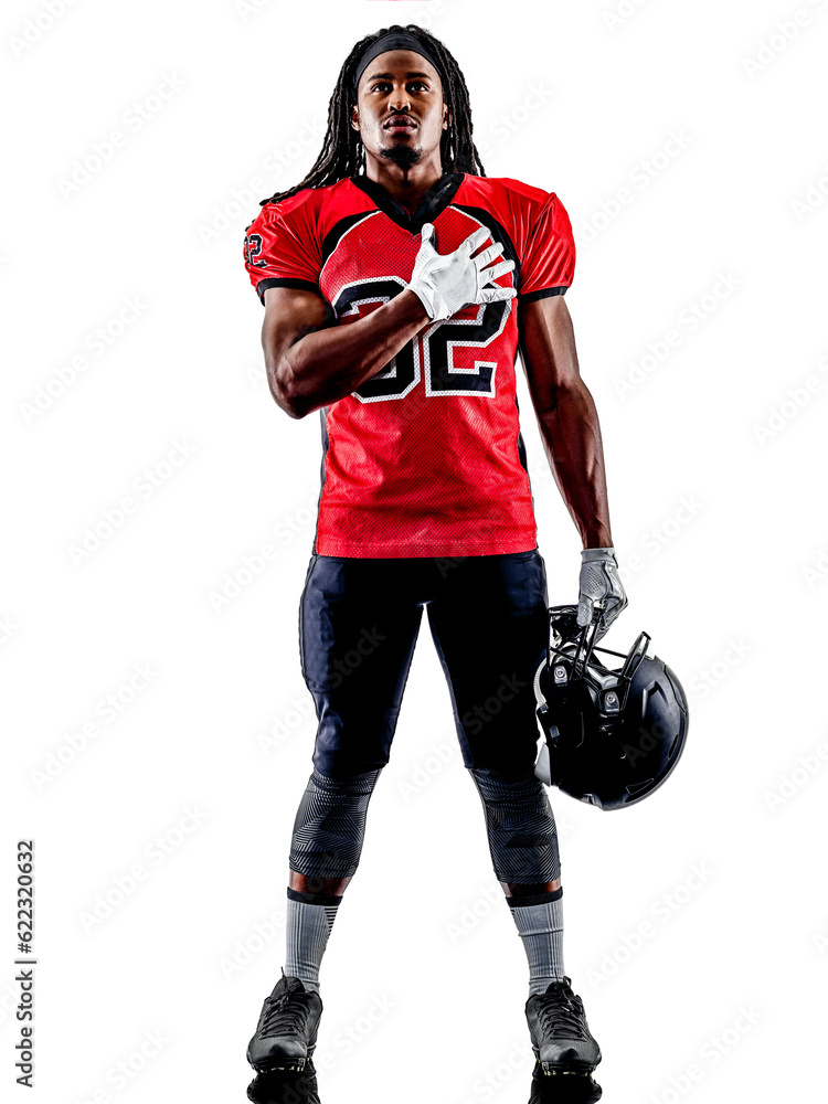 one american football player man isolated on white background one american football player man isolated on white background