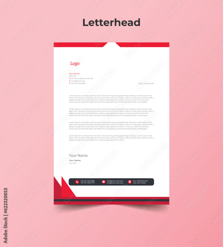 Naklejka premium Red Modern Letterhead Pad Template Design