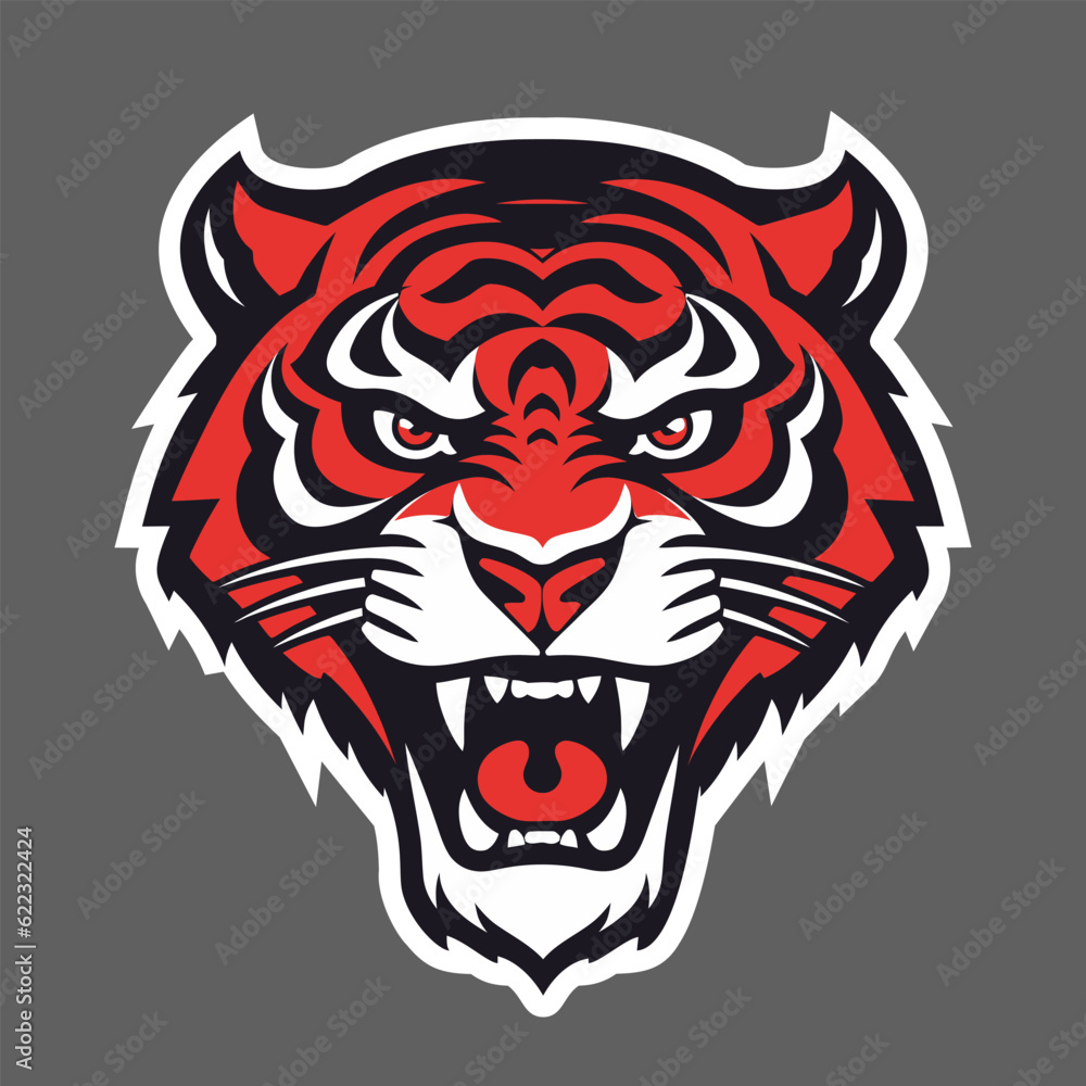 Tiger head vector isolated on white background. Flat color illustration.