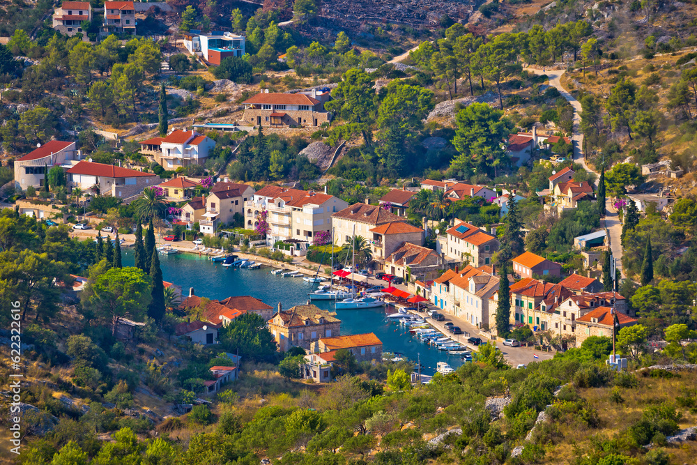 Bobovisca Na Moru village aerial view, Island of Brac, Dalmatia, Croatia